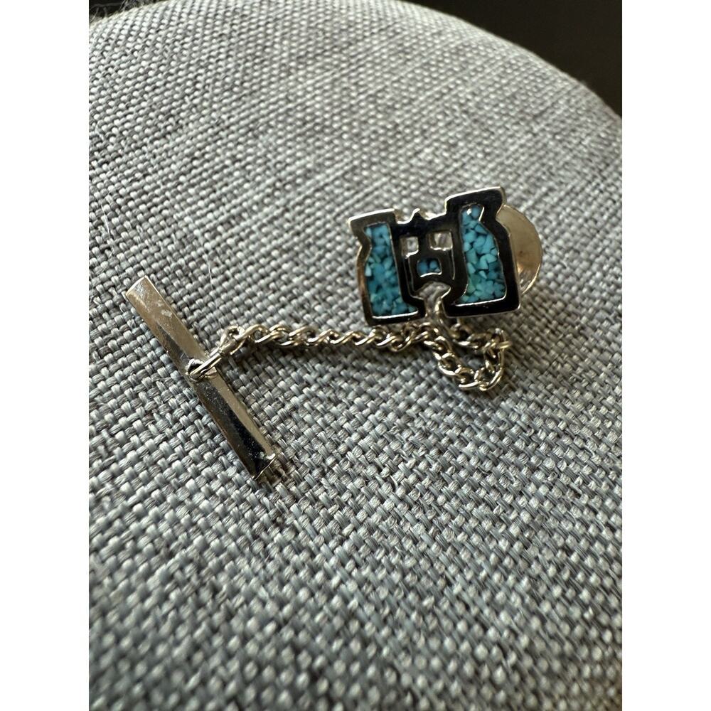 Vintage Silver Tone Turquoise Tie Tac Southwestern Western Boho
